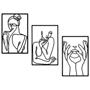 Дамско боди-арт, съвременната абстрактна линия, на Женското тяло, лице, Орнамент за украса на хола, Секси женски силует, Метално окачване, Стенно изкуство