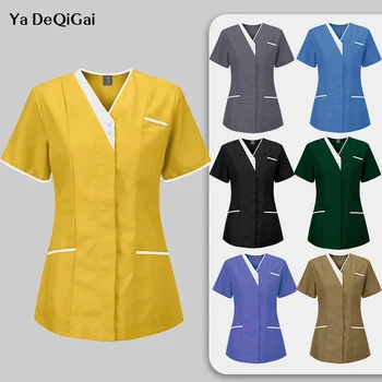 Медицински Пилинг-блузи с копчета, блуза, болница медицински сестри, дрехи за зъболекари, работно облекло за домашни любимци, стоматологична клиника, ексфолианти, Ризи