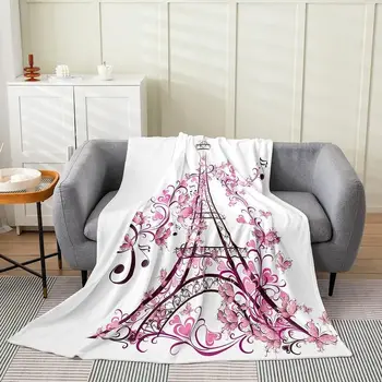 Айфеловата кула фланела руно хвърли едно одеяло деца,Парижки музикален цвете пушистое одеало за диван-легло,всесезонни Валентин