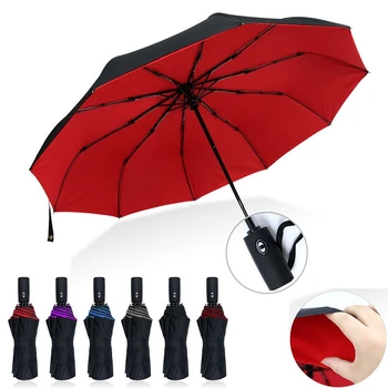 Двуслойни 10-костен Напълно автоматичен чадър, който предпазва от вятър, слънце, слънце и дъжд, Чадъри с двойно предназначение, които са устойчиви на uv
