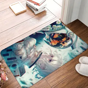 Космонавт и космосът, нескользящий килим за баня, подложка за спалня с едно момиче и риба, добре дошли мат, мат декорация на дома