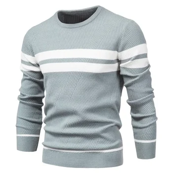 Мъжки пуловер, есенно-зимния случайни пуловер на райета, трикотажная риза на европейския размер, с кръгло деколте в тон, мъжки блузи