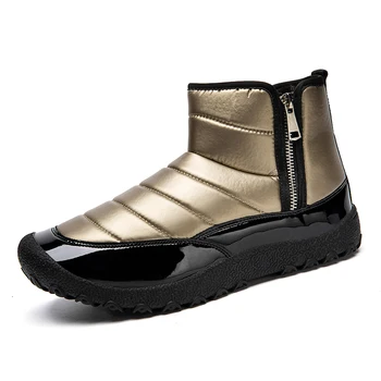 Класическа зимна къса обувки за мъже, водоустойчиви топли плюшени зимни ботуши до глезена на крака, мъжки туристически, спортни обувки топола, устойчива на плъзгане обувки