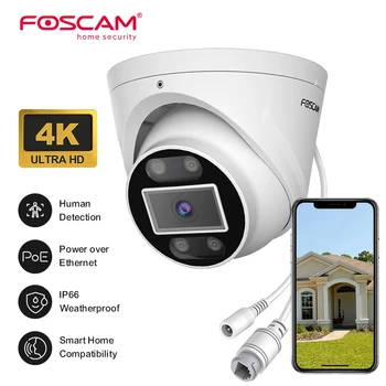 FOSCAM Smart Security Camera 8MP PoE Външна/Вътрешна Инфрачервена Цветна Куполна IP Камера за Нощно Виждане с функция за Откриване на човек/на Превозно средство