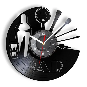 Стенен часовник за пиене от бара, vinyl плоча, аксесоари за декор Ablum, изсечен лонгплей, стенно изкуство, домашен бар, Кухненски стенни часовници, подарък бармену