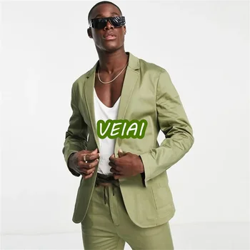 Ново записване, мъжки костюми мятно-зелен цвят, ежедневни однобортная обичайната облекло и лацканом, яке от 2 теми, Панталони Terno Hombres