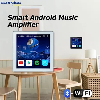 Умен дом Със сензорен екран 4 инча, Wi-Fi, Android система 10, монтиран на стената усилвател на Алекса, гласово управление, фонова музика, аудиопанель на закрито