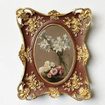 Рамка за снимка от смола, 6-инчов Златна рамка с ретро-релефни, Френски украса за стаите, Украса за дома, Платно, рамка за снимка, подарък