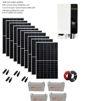 Комплект слънчеви панели В комплект с батерия 5000 W 220 230 240 В Системата включване изключване Домашен Хибриден инвертор Growatt 4HP Нагревател Ферма