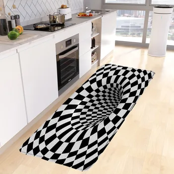 Черно-бели 3D каре кухненски постелки за пода, творчески геометричен модерен килим за спалнята, начало декор за баня, нескользящий подложка за баня