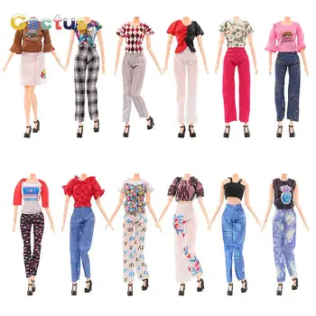 1 комплект миниатюрни кукли рокли/къси поли/блуза за куклена къща, летни дрехи за кукли 30 см, модни дрехи