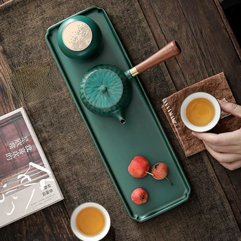 Ретро Керамичен Поднос за сухи мехурчета Творчески Тава за зелен чай с павлином, Малка масичка за Чай, аксесоари за чай от сервиза на Кунг-фу, Чиния