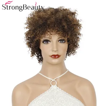 StrongBeauty Къса Къдрава женски перуки в стил Афро, Натурални Модни афроамериканские Синтетични Перуки, 8 инча
