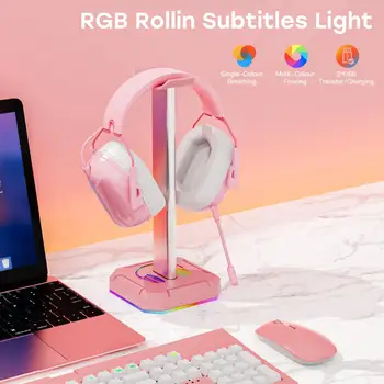 Универсална RGB-поставка за слушалки | Трайни притежателите на RGB-слушалки с 3 USB порта за геймъри | Калъф за слушалки