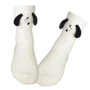 Дамски смешни чорапи, новост, бели чорапи с собачьими уши, меки къси чорапи, смешни ежедневни подарък чорапи