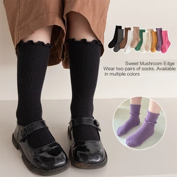 Дишащи памучни чорапи носочные изделия за момичета, обикновена свободни чорапогащи до коляното за деца, чорапи с волани за есен-зима