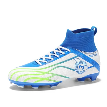 Нови мъжки футболни обувки с висок берцем TF / FG, висококачествени футболни обувки с противоскользящим покритие, осветлението на детски дишащи здрави маратонки