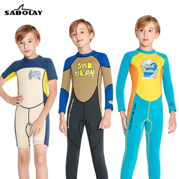 Детски неопрен от неопрен с дебелина 2 мм, слънцезащитен бански костюм с къси ръкави и анимационни принтом, детски плажен костюм за практикуване на водни спортове, костюм за сърф
