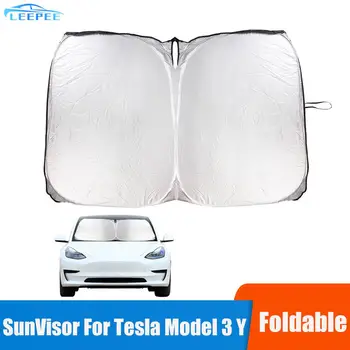 Слънчеви Очила на Предното Стъкло на превозното средство LEEPEE, Сгъваема сенника за Tesla Model 3 Y, Слънчеви Сенници за Предното Стъкло на Автомобила, Слънцезащитен Чадър