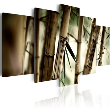 5 Панели Бамбукови гори Отпечатъци Модерна декоративна живопис Природата Растения Дзен Плакати Стенно изкуство за хола Начало декор
