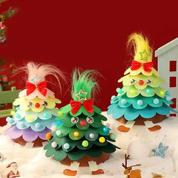 Коледна елха от филц, коледно дърво с елф, Коледна елха за децата, Коледна елха със собствените си ръце, Определени за коледната елха от филц с декорации, бебешки комплекти за бродерия от филц за