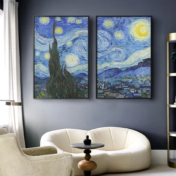 Световно известен Ван Гог, Звездна нощ, платно, плакат, Художествена боядисване стени за всекидневната, Плакати и щампи за спални, декорация на дома