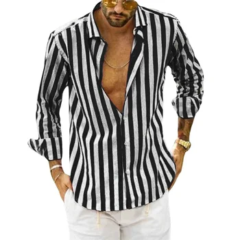 Douhoow, мъжка риза, модни тенденции, дрехи, раирана риза с дълъг ръкав и отложным яка, копчета, ежедневни ризи размер Оверсайз M-5XL