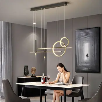 Модерна минималистичная led таван полилей, креативен интериор за трапезария, кафене, на кухненския плот, Висящи осветителни тела от черното злато
