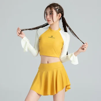 Wisuwore 2023 Нов бански костюм с дълъг ръкав Tidal Hot Spring, тънка пола, самостоятелна консервативен студентски Корейски бански INS, сладък дамски бански костюми