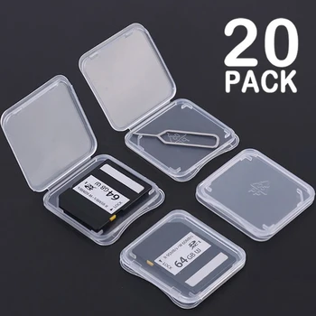 20 броя прозрачни карти с памет SD, калъф за съхранение, кутии за съхранение, карта с памет Micro SD TF, прозрачен пластмасов калъф, патрон, покровител