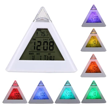 Вечен Календар Термометър Цифров Алармен часовник Декорация на дома, на Триъгълна Пирамида Цветни светлини Сменяеми часа