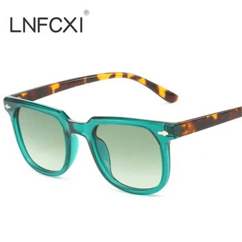 LNFCXI 2023 Нови Квадратни нитове, мъжки Слънчеви очила, Модерен Градиентные нюанси UV400, Ретро-женски Пънк-зелени Слънчеви очила