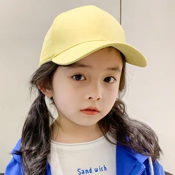 Однотонная детска бейзболна шапка Лятна Регулируема солнцезащитная шапка в стил хип-хоп възстановяване на предишното положение за момчета и момичета, Корейски детски шапки с козырьками
