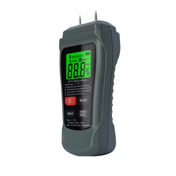 MT-18 Грей Е 0-99,9% Двухконтактный Дигитален влагомер за дървесина, тестер за влага хартия, монтиран на стената влагомер, детектор за влажност на дървесината
