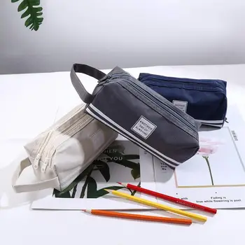 Училищна канцелярская чанта за студенти, чанта за съхранение на ярки цветни химикалки, молив случай за писалки, двуслойни молив случай за моливи