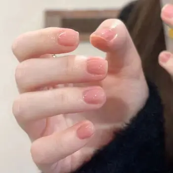 24шт къси кръгли режийни нокти Френски Плътен цвят с Пълно покриване на Подвижни френски типсы за нокти