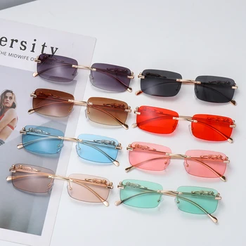 Ретро Прозрачни очила с UV400 украса под формата на Леопард, Слънчеви очила с океански лещи, Правоъгълни Слънчеви очила Без рамки