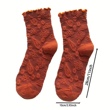 1 чифт чорапи за телета, чорапи в етнически стил с цветен модел в ретро стил, украсени с листа от маруля, дамски чорапи