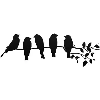 Стенно изкуство с метални птици, лесна за монтиране на изкуството с черни птици, Светъл стенно украшение под формата на колибри за тераси, градина, аксесоари за дома
