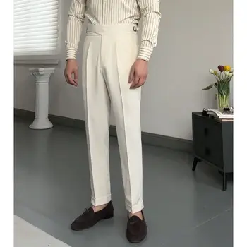 2023 Корейски стил Ленени Тънки Ежедневни Летни Пролетни Модни панталони обикновена панталони Мъжки Официални костюмные панталони Мъжки дрехи C82