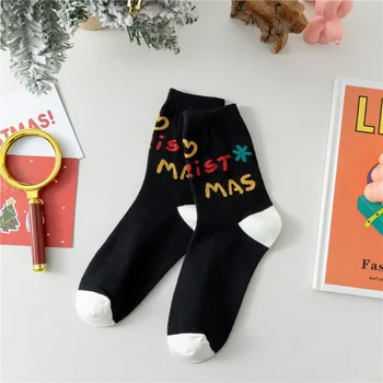 Трансгранични Нови Есенно-зимни и Коледни чорапи от чист памук, женски коледни чорапи с хубав анимационни модел в памучни чорапи