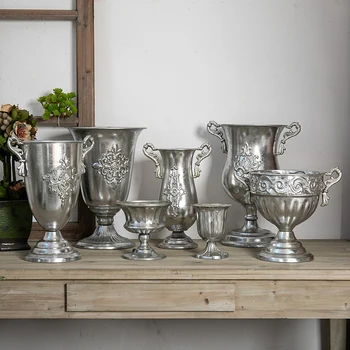 Сребърен Ретро iron саксия В Европейски стил, Напреднал устройство за сухи цветя аранжировки, Сватбена началната ваза, украса за дома.