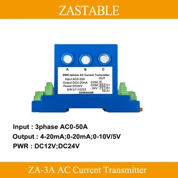 Трифазни Сензор за ток Хол ZA-3A с Разделен Сърцевина, на Входа за променлив ток 0-10 В, Изход 4-20 мА, Конвертор на Аналоговия сигнал, Сензор за ток