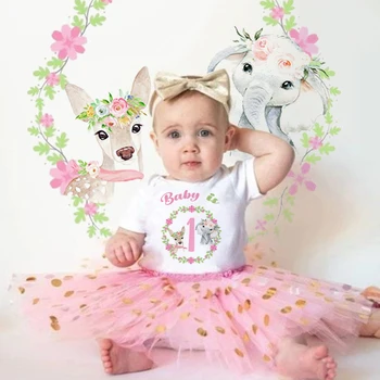 Индивидуалното детско облекло за рожден ден За момичета 1-2 години, рокли пачки с къс ръкав, празничен комплект за малки момичета, розови костюми за новородени