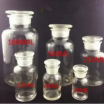 Лабораторен прозрачен флакон за реактиви от бессвинцового borosilicate стъкло с високо съдържание на олово, широко гърлото на бутилката с тапа
