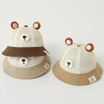 Корейска детска шапка лятна окото дишаща детска солнцезащитная шапка, шапка с козирка, плажна шапка с анимационни мечка, слънчеви шапки за малки момичета, детски