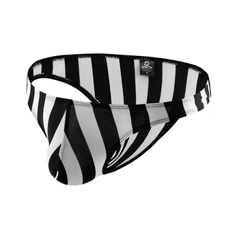 Мъжки секси гащи-прашки в черно-бяла ивица, торбичка с дъно перинеума, джапанки, бански костюми, Разтеглив дишащи гащи, гащи
