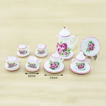 15 бр 1/12 куклена къща миниатюрни аксесоари мини Керамични чай чайник чаша чиния моделиране кукла модел за декорация на дома