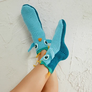 Дамски коледни чорапи, забавни 3D терлици с мультяшными животни, зимни, есенни ежедневни чорапи, детски нескользящие чорапи в стил мозайка