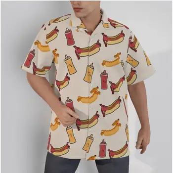 Мъжки хавайска риза с творчески принтом хот-дог, плажни Летни ежедневни блузи копчета в стил мозайка, 3D ризи
